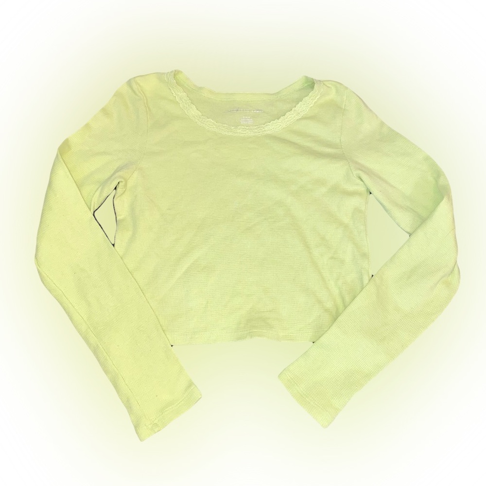 AMERICAN EAGLE NEON GREEN WAFFLE-KNIT LONG-SLEEVE TOP // SIZE MEDIUM💚